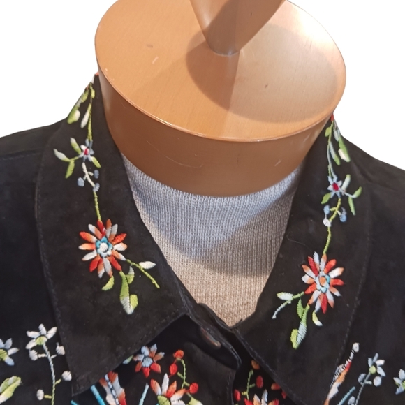 Vintage Size Large Avanti Womens Suede Jacket Leather Black Floral Embroidered - Picture 4 of 16